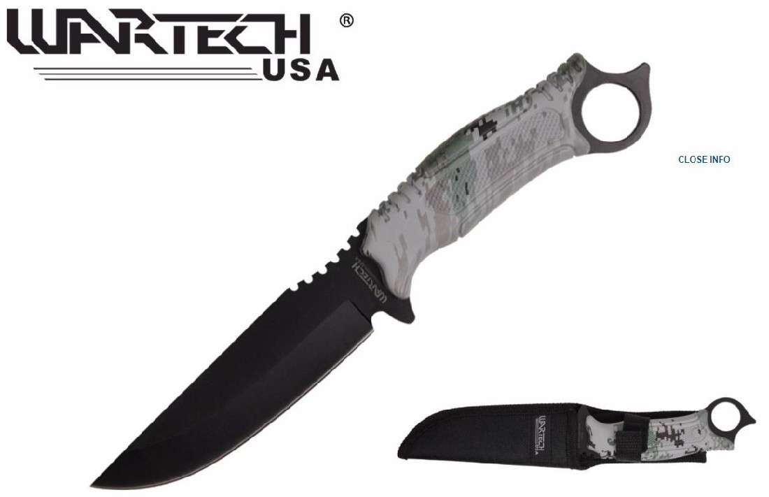 KNIFE WARTECH HUNTER FIXED CAMO 130MM STAINLESS CAMO BLADE WITH BLACK