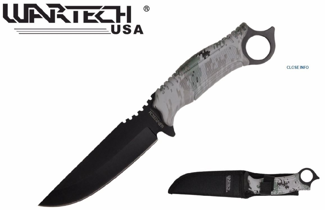 KNIFE WARTECH HUNTER FIXED CAMO 130MM STAINLESS CAMO BLADE WITH BLACK KNIFE WARTECH HUNTER FIXED CAMO 130MM STAINLESS CAMO BLADE WITH BLACK