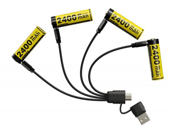 NITECORE BATTERY RECHARGABLE AA LI-ON USB CAHARGE 4 PACK 1.5V 2400mah ( NH2400 )