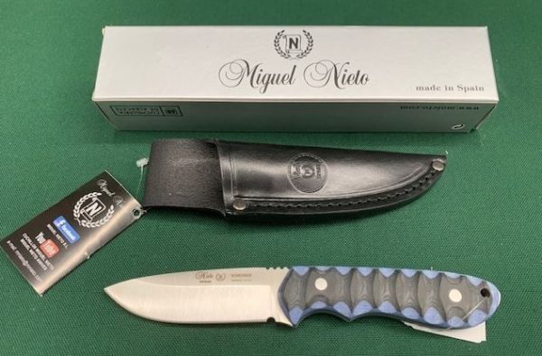 KNIFE NIETO 11004 VIKING MICARTA BLUE 10CM STAINLESS BLADE IN BLACK LEATHER POUCH