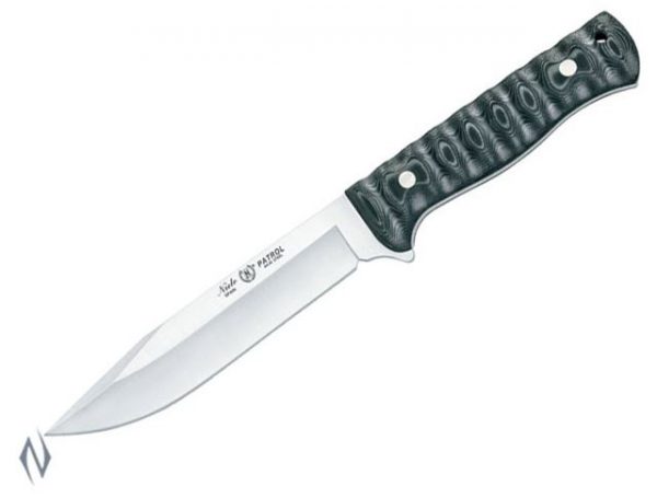 KNIFE NIETO PATROL 14.5CM STAINLESS BLADE MICARTA HANDLE IN BLACK LEATHER SHEATH