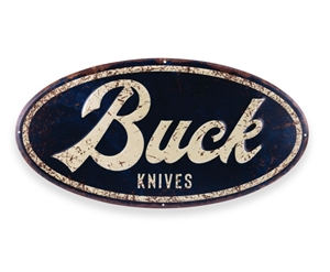 BUCK TIN SIGN BUCK KNIVES OVAL TIN TACKER SIGN